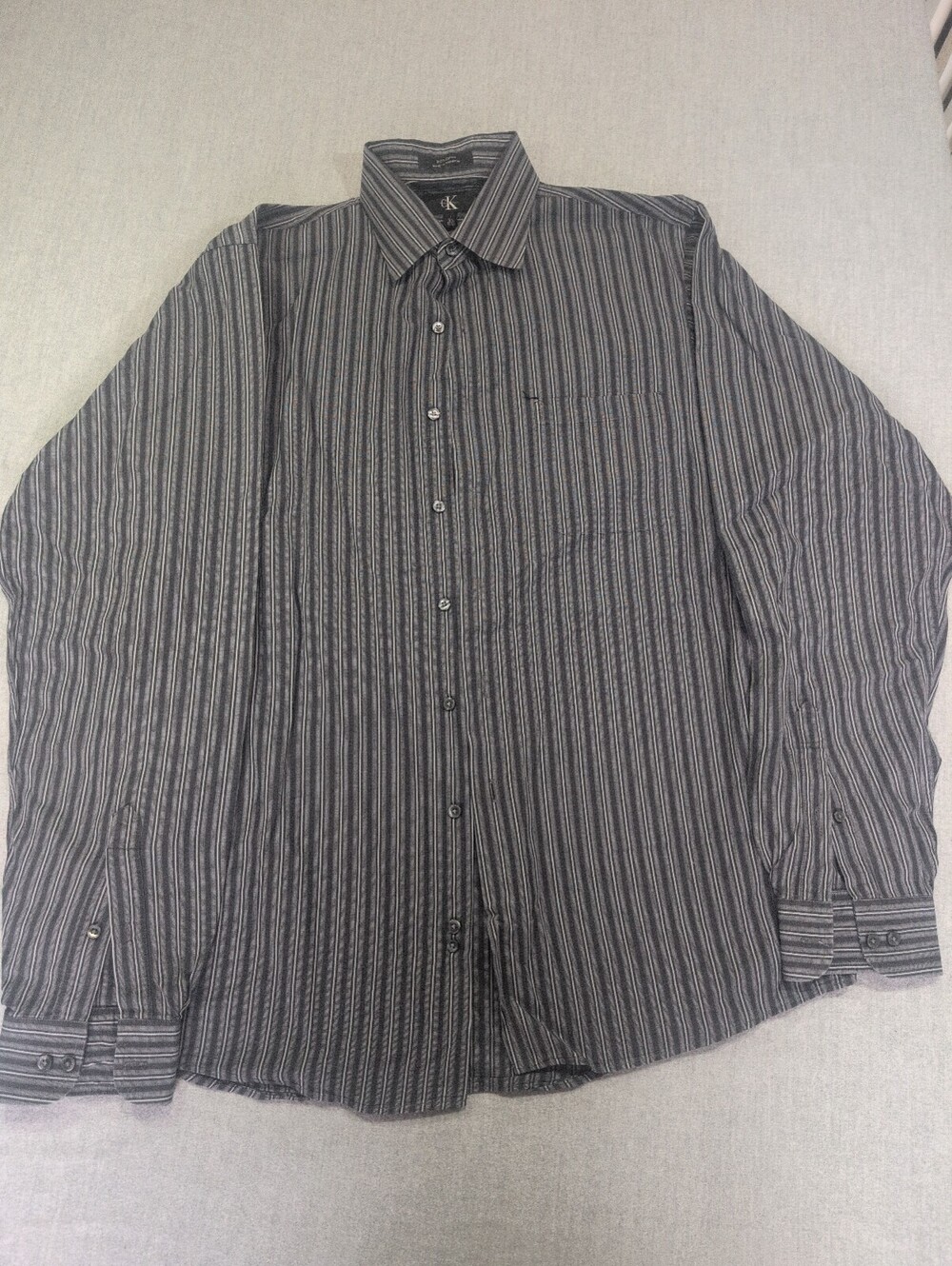 CK Calvin Klein gray striped button front shirt size L